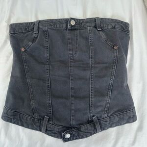 Zara black denim strapless top